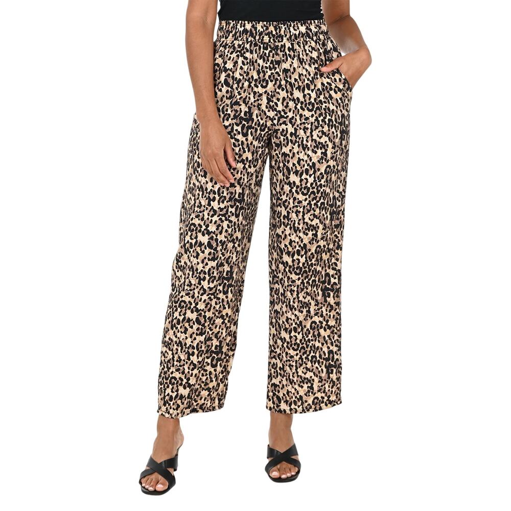 ASOS Yours Clothing (US 18) Leopard Print Wide Leg Crinkle Pull On Pants NWT